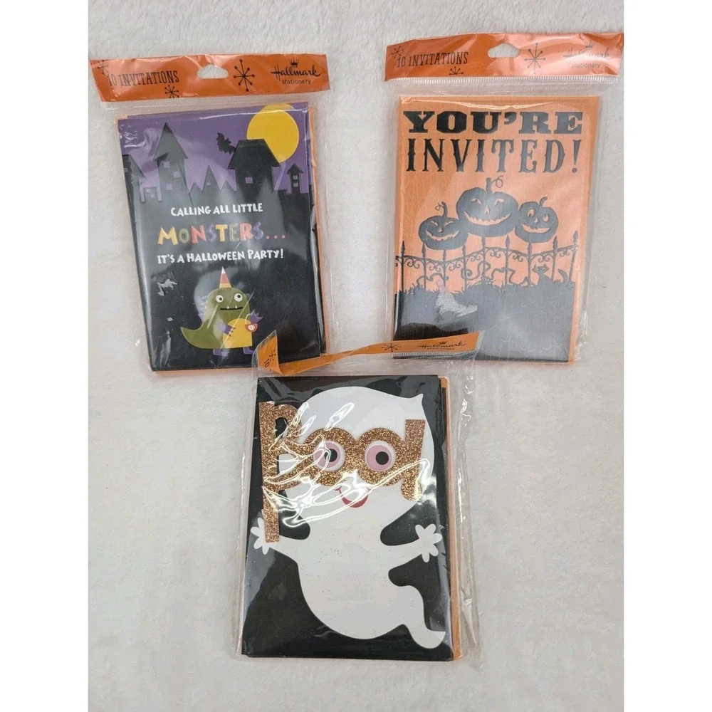 Hallmark Halloween Party Invitations Lot Ghost Glitter Monsters Pumpkin 30 Total